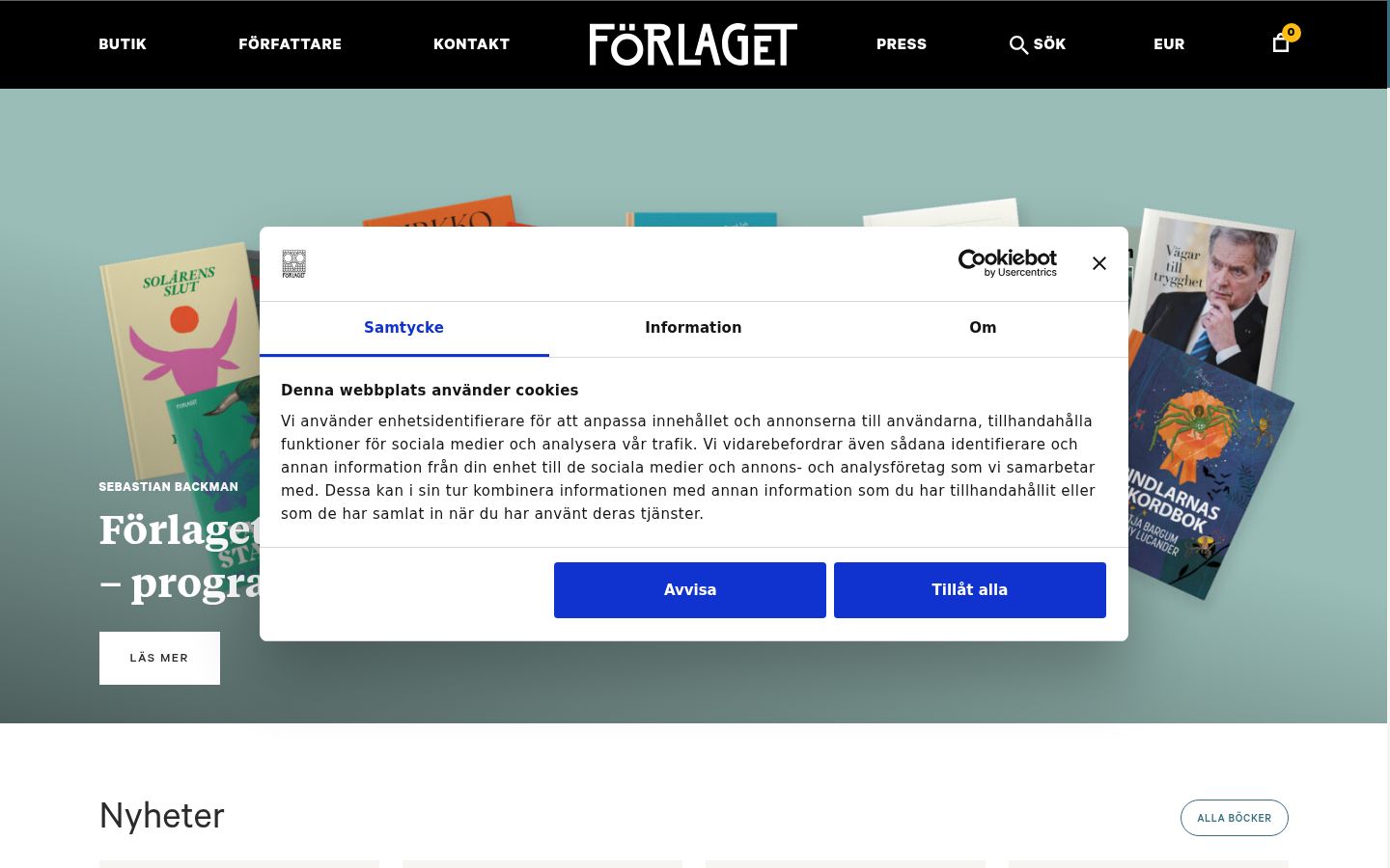 Skjermbilde av samtykkebanneret slik det vises før noen interaksjon