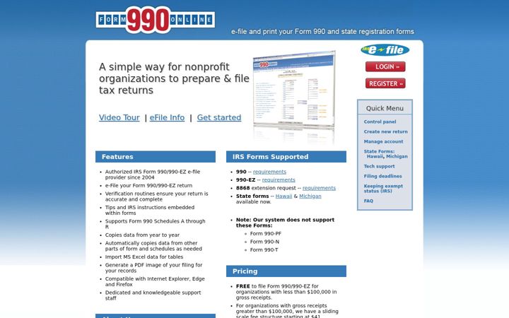Screenshot of form990.org