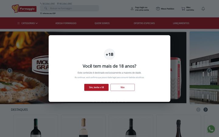 Skärmbild av formaggiofoodservice.com.br