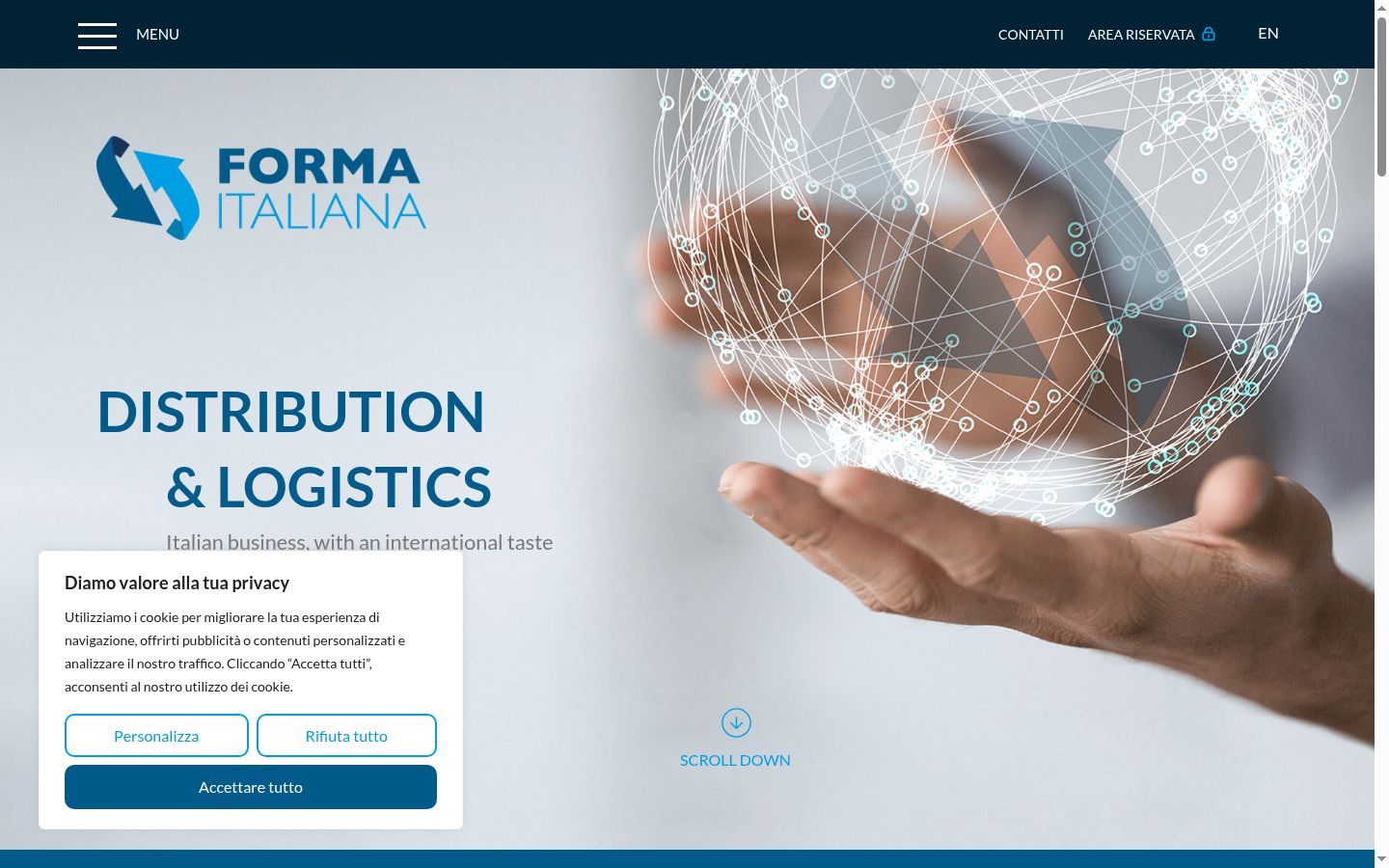 Screenshot del banner di consenso mostrato prima di qualsiasi interazione