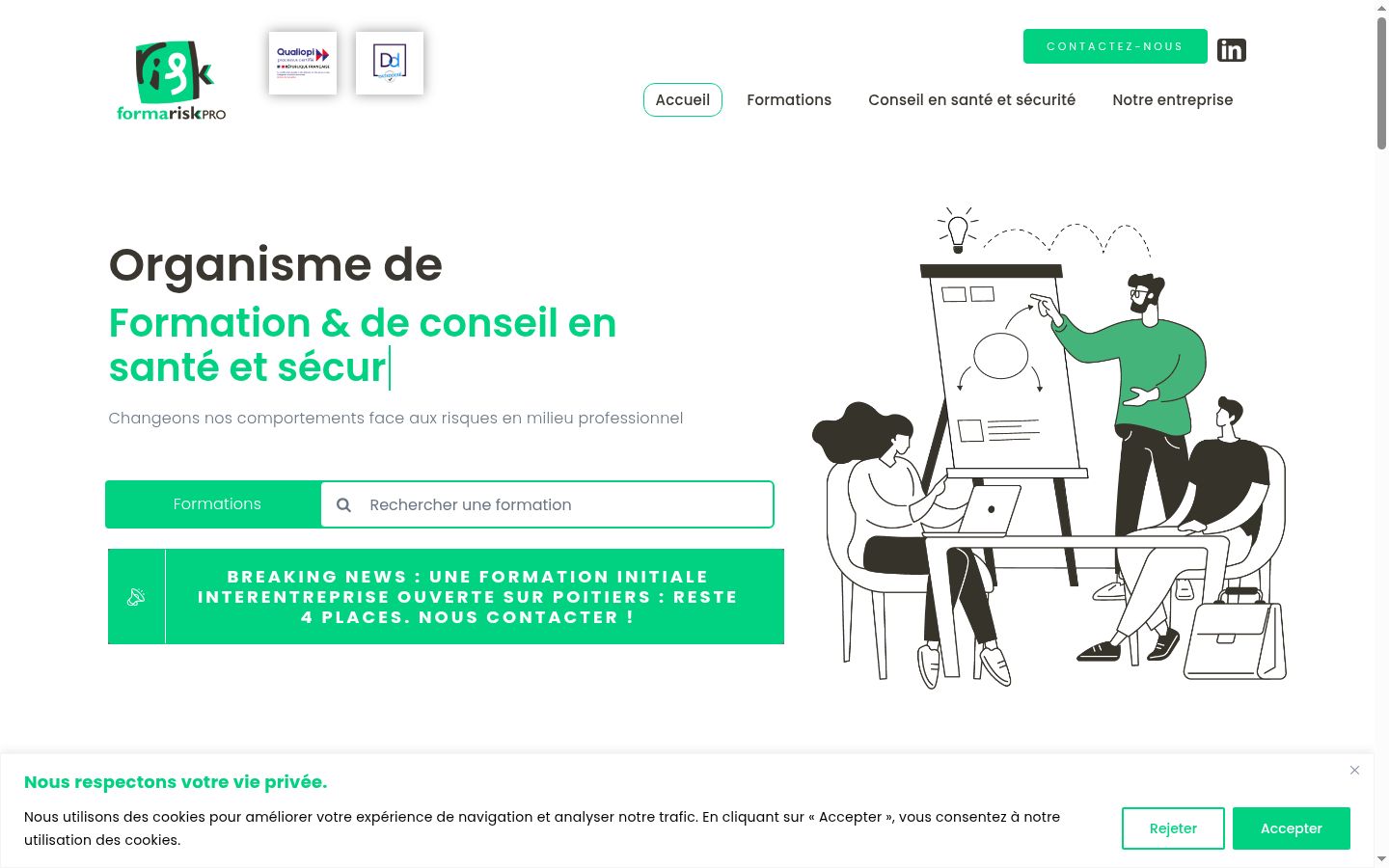 Capture d'écran de la bannière de consentement affichée avant toute interaction