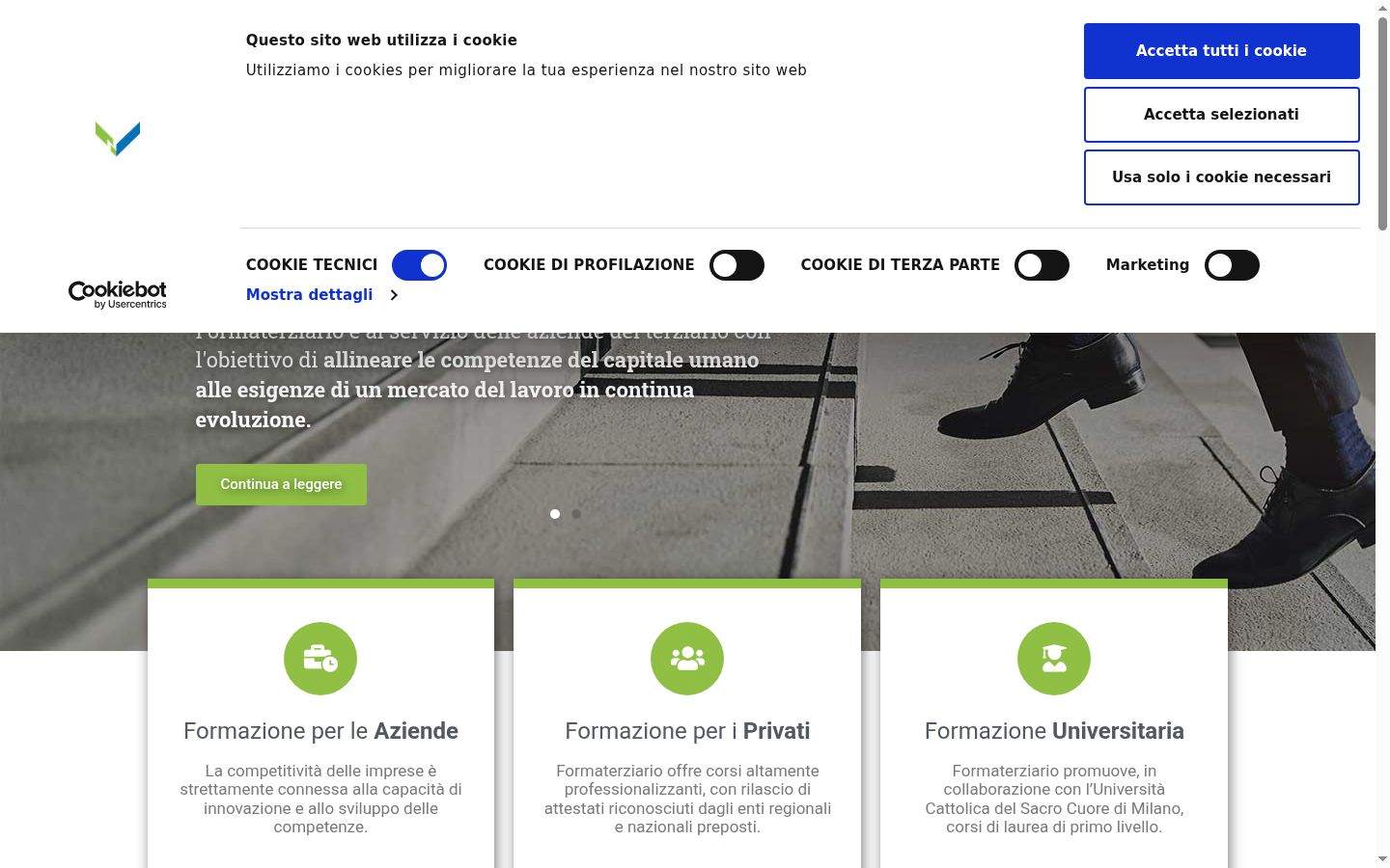 Screenshot del banner di consenso mostrato prima di qualsiasi interazione