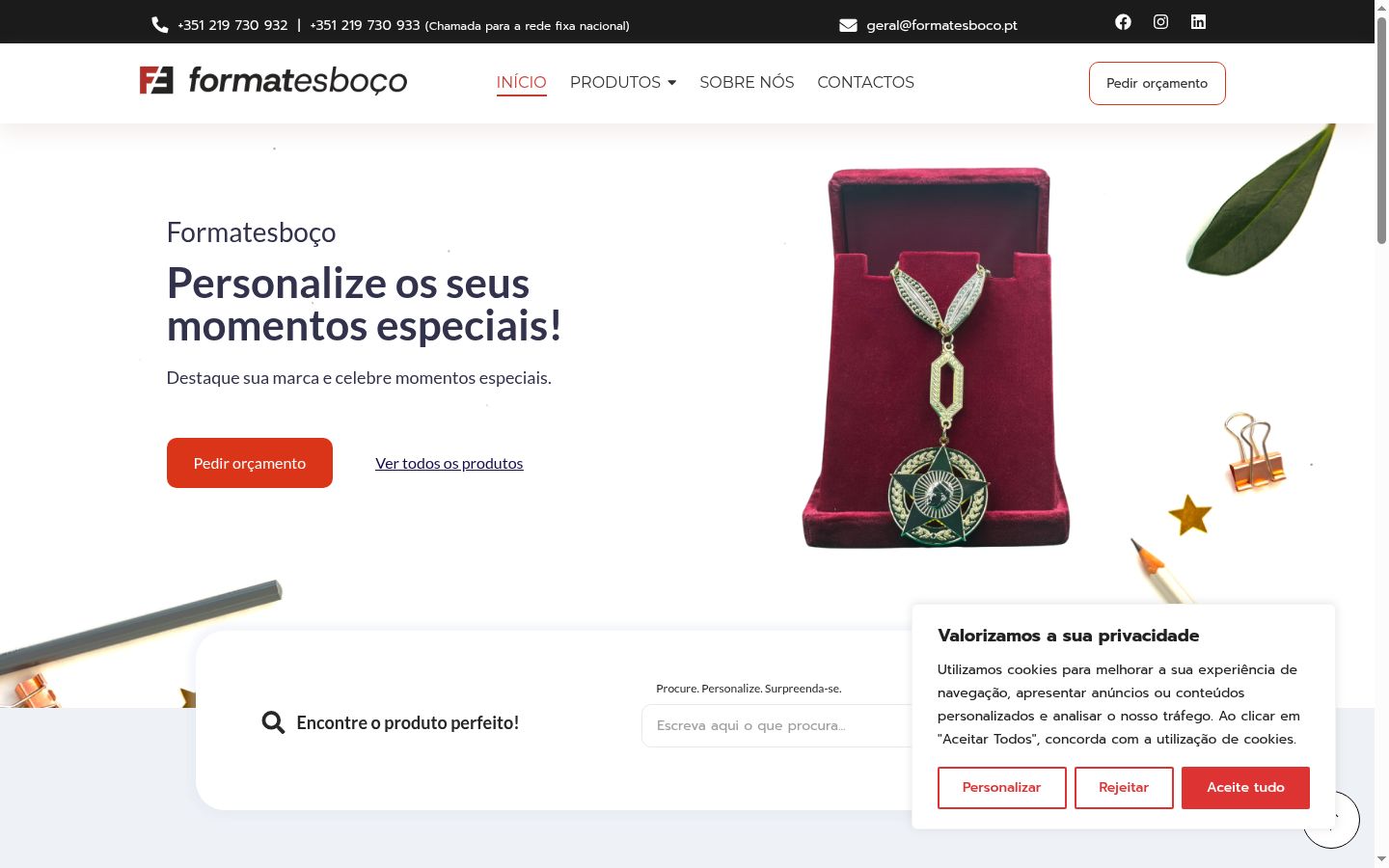 Captura de ecrã do banner de consentimento apresentado antes de qualquer interação