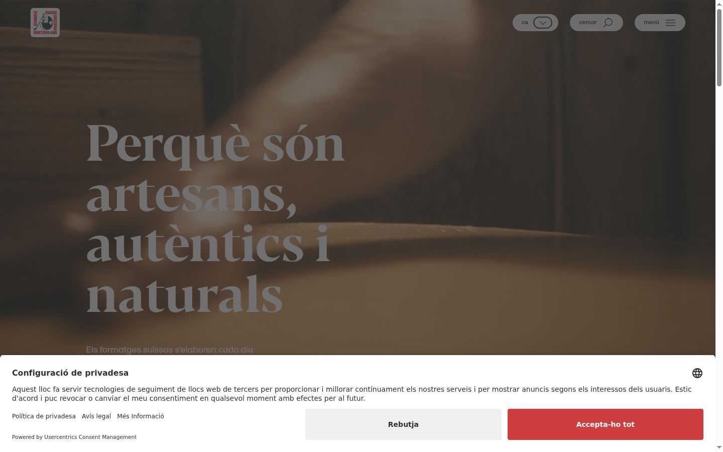 Captura de pantalla del banner de consentimiento mostrado antes de cualquier interacción