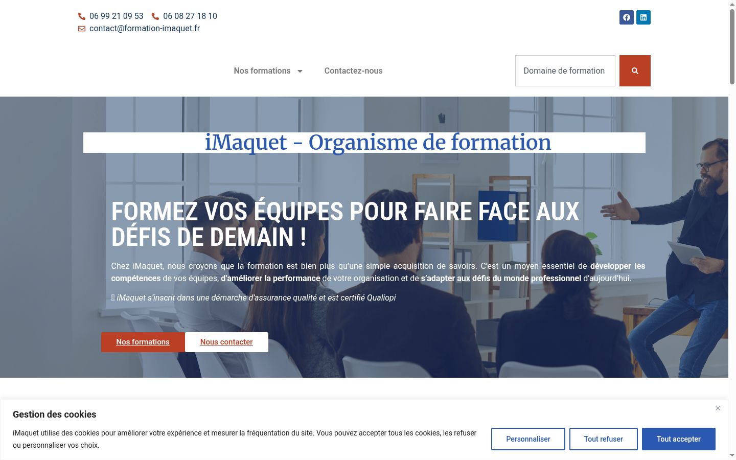 Capture d'écran de la bannière de consentement affichée avant toute interaction
