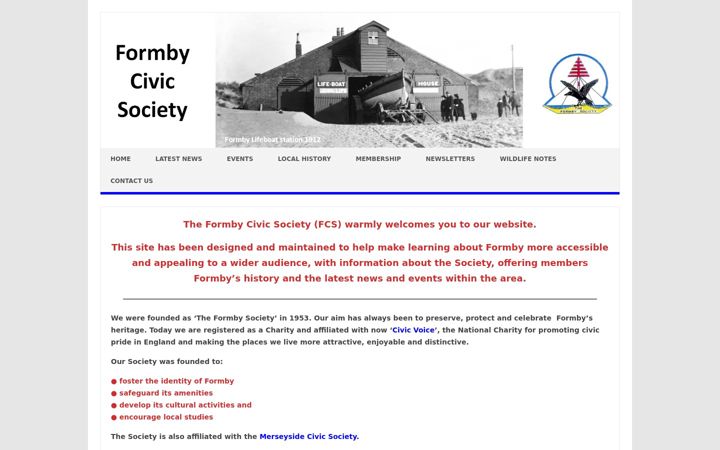 Snímek obrazovky formbycivicsociety.org.uk