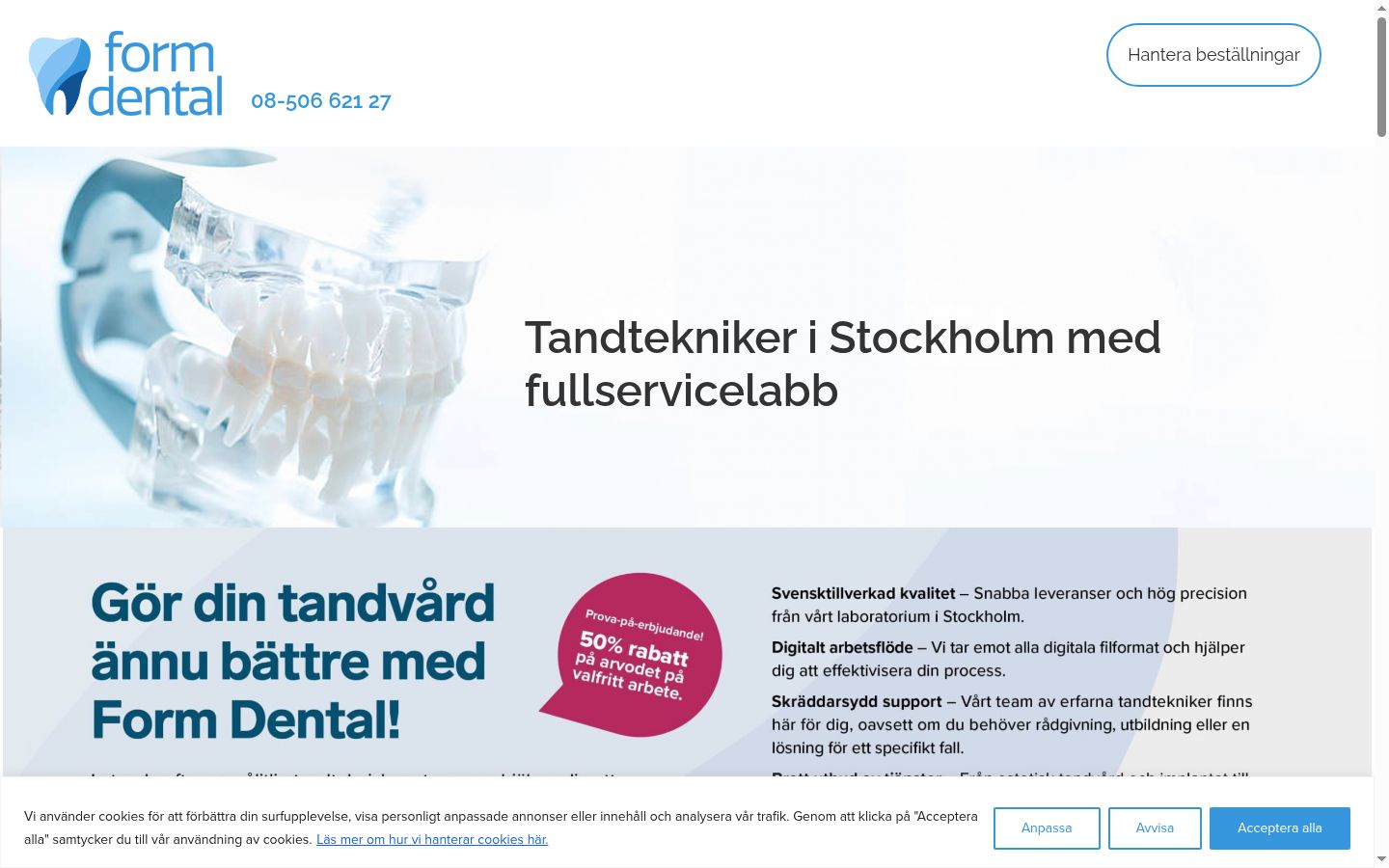 Skärmbild av samtyckesbannern som visades före någon interaktion