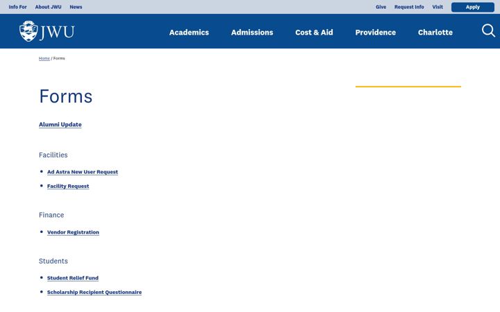 Screenshot di forms.jwu.edu
