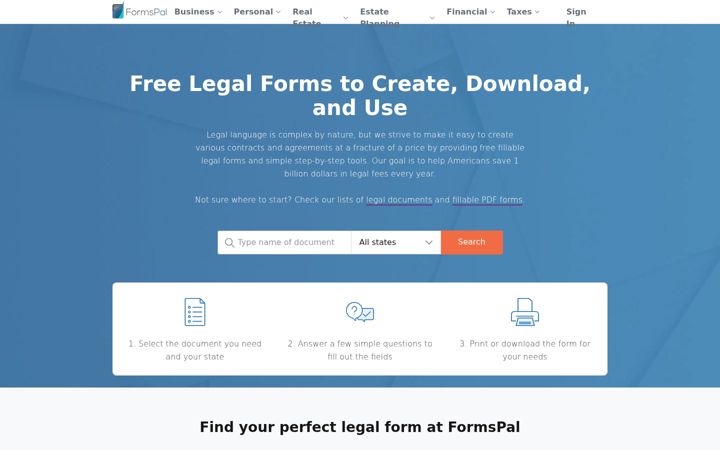 Screenshot of formspal.com