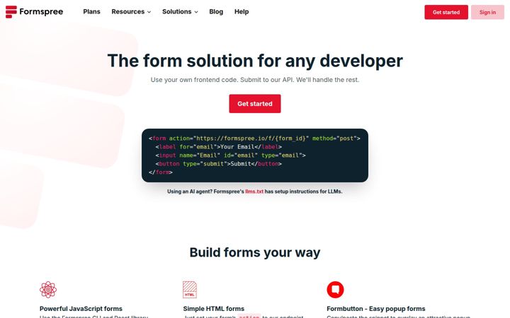 Screenshot of formspree.io