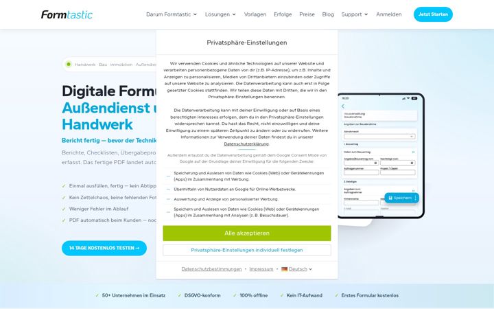 Screenshot of formtastic.de