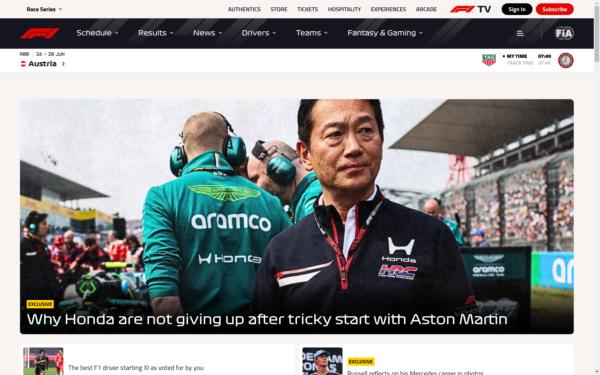 Screenshot of formula1.com