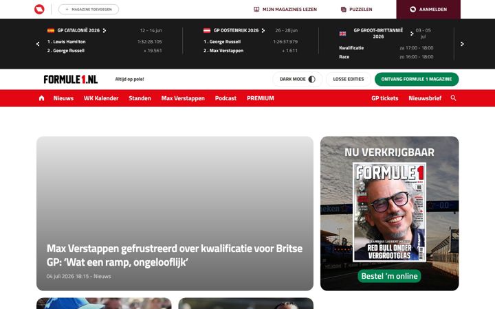 Screenshot of formule1.nl