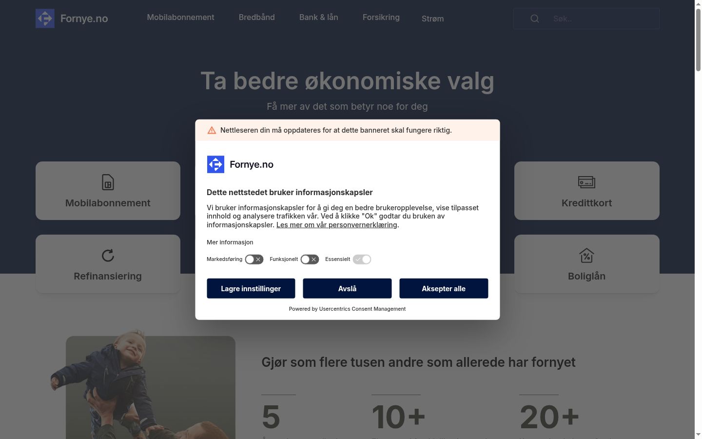 Screenshot tal-banner tal-kunsens muri qabel kwalunkwe interazzjoni