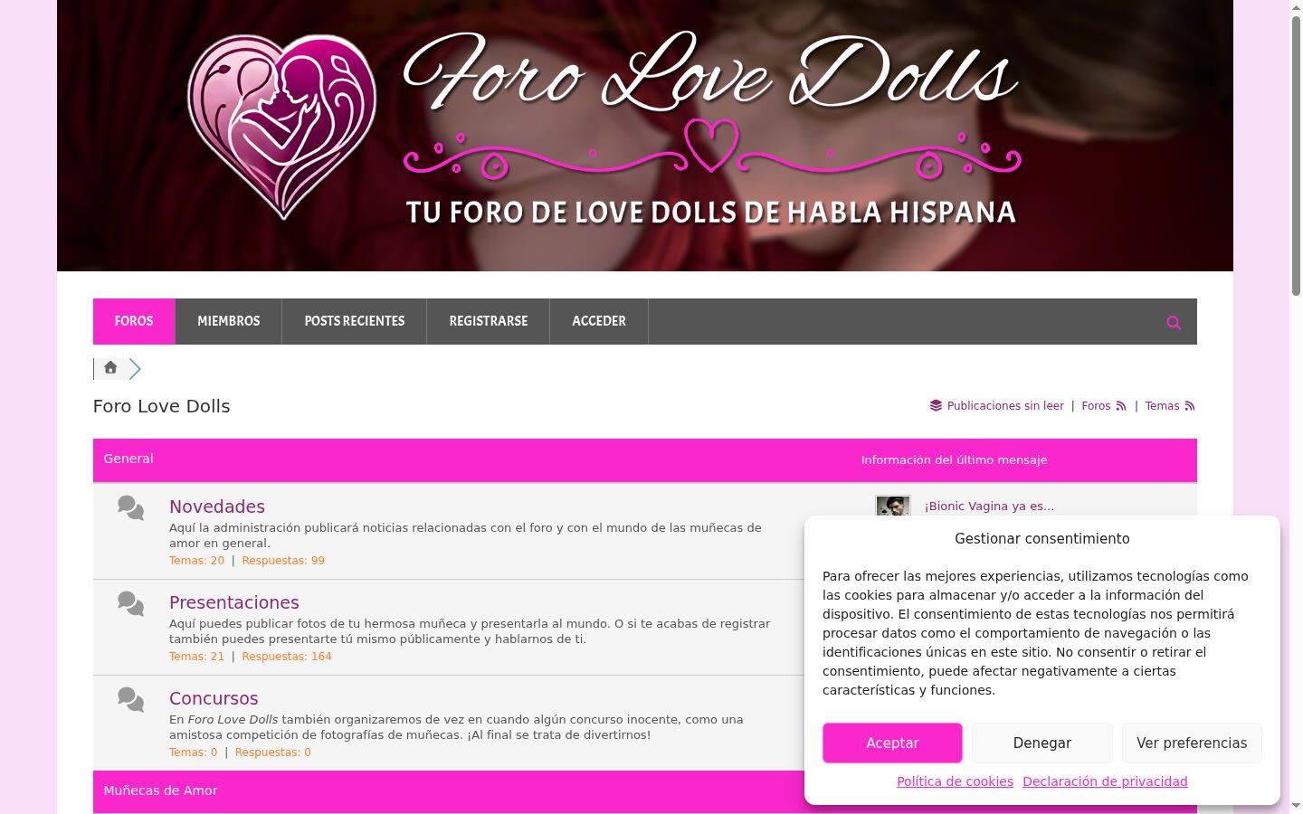 Captura de pantalla del banner de consentimiento mostrado antes de cualquier interacción