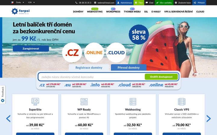 Screenshot van forpsi.cz
