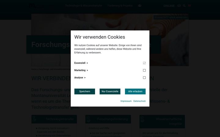 Screenshot of forschunginnovation.unileoben.ac.at