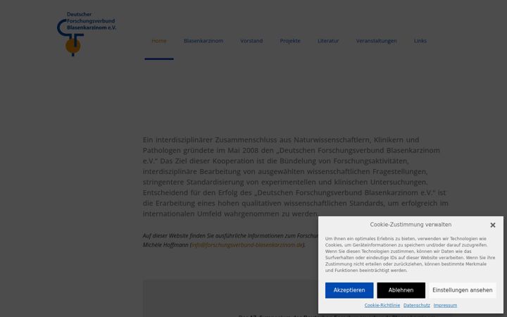 Posnetek zaslona forschungsverbund-blasenkarzinom.de