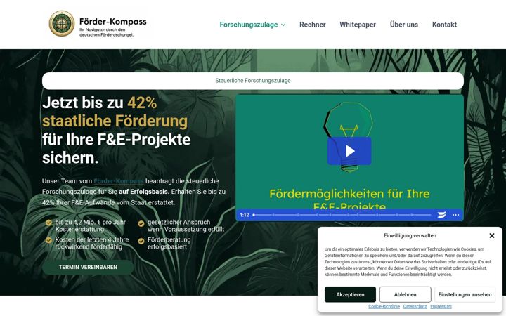 Screenshot of forschungszulagenantrag.de