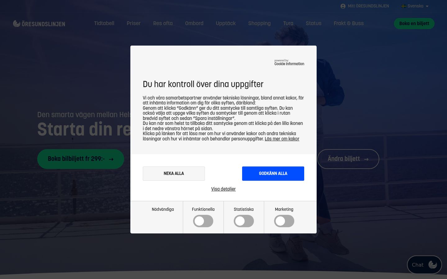 Skærmbillede af samtykkebanneret, som det blev vist før nogen interaktion