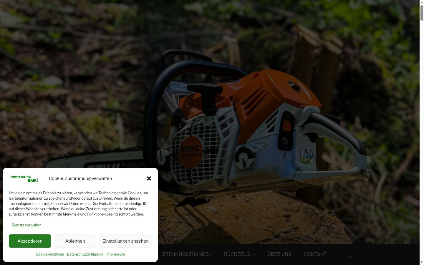 Screenshot des Einwilligungsbanners vor jeglicher Interaktion