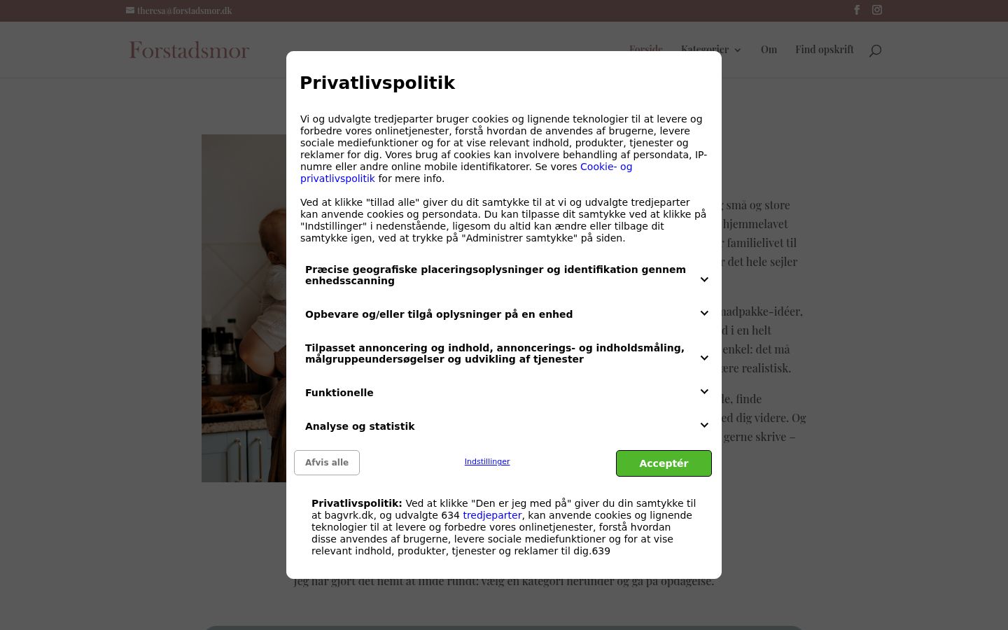 Skærmbillede af samtykkebanneret, som det blev vist før nogen interaktion