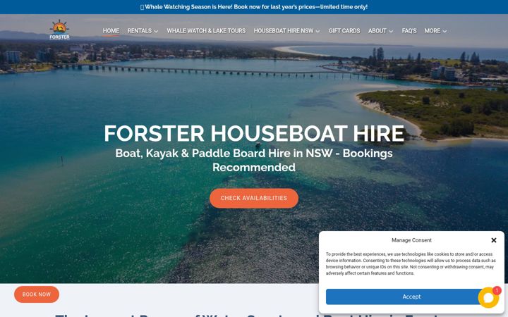 Snímek obrazovky forsterluxuryhouseboats.com.au
