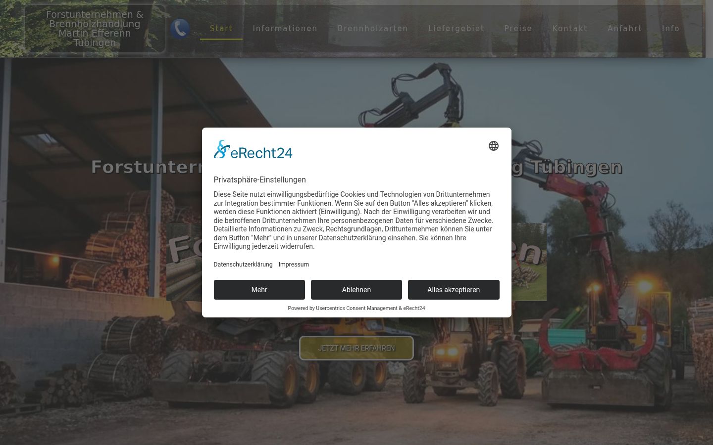 Screenshot des Einwilligungsbanners vor jeglicher Interaktion