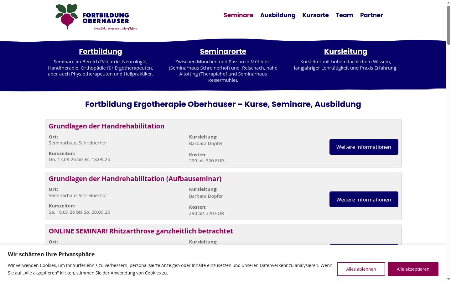Screenshot des Einwilligungsbanners vor jeglicher Interaktion