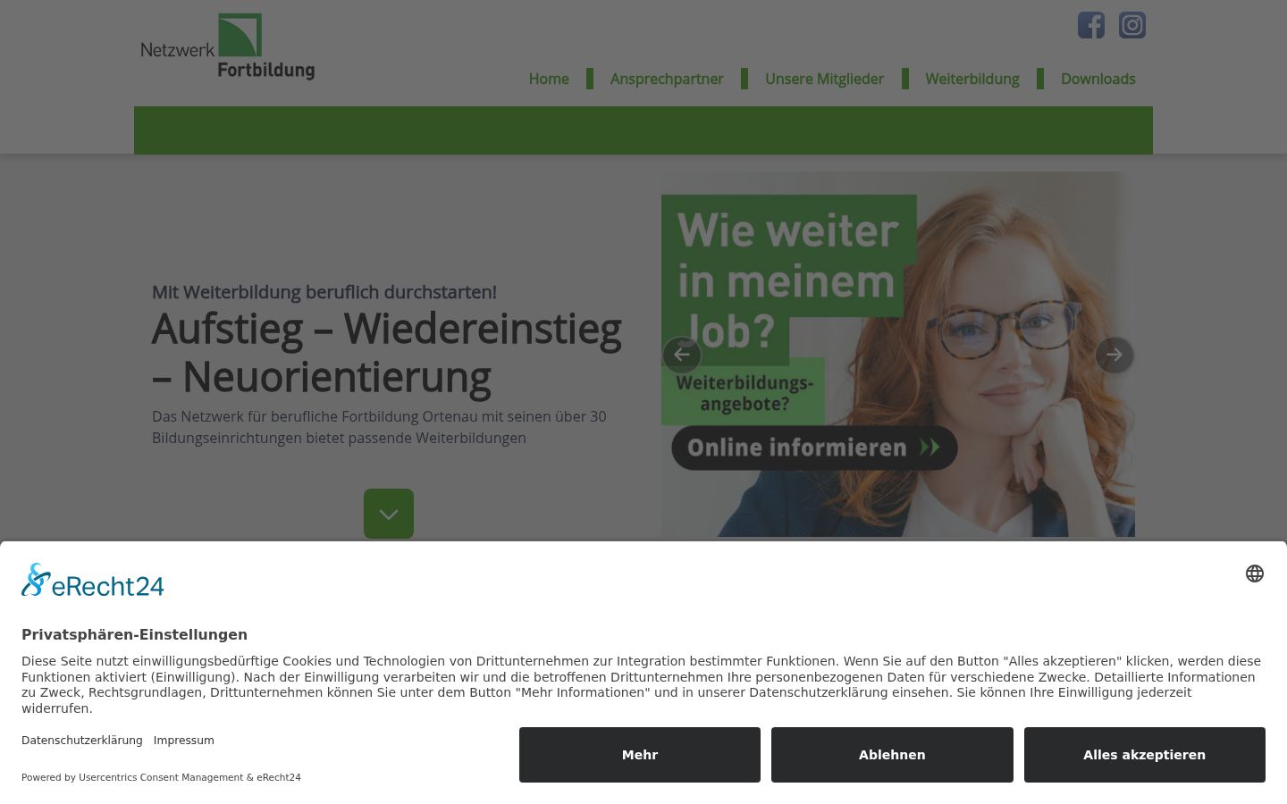 Screenshot des Einwilligungsbanners vor jeglicher Interaktion