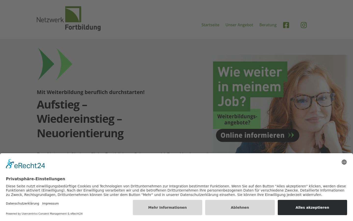 Screenshot des Einwilligungsbanners vor jeglicher Interaktion