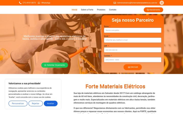 Ekrānuzņēmums no fortemateriaiseletricos.com.br