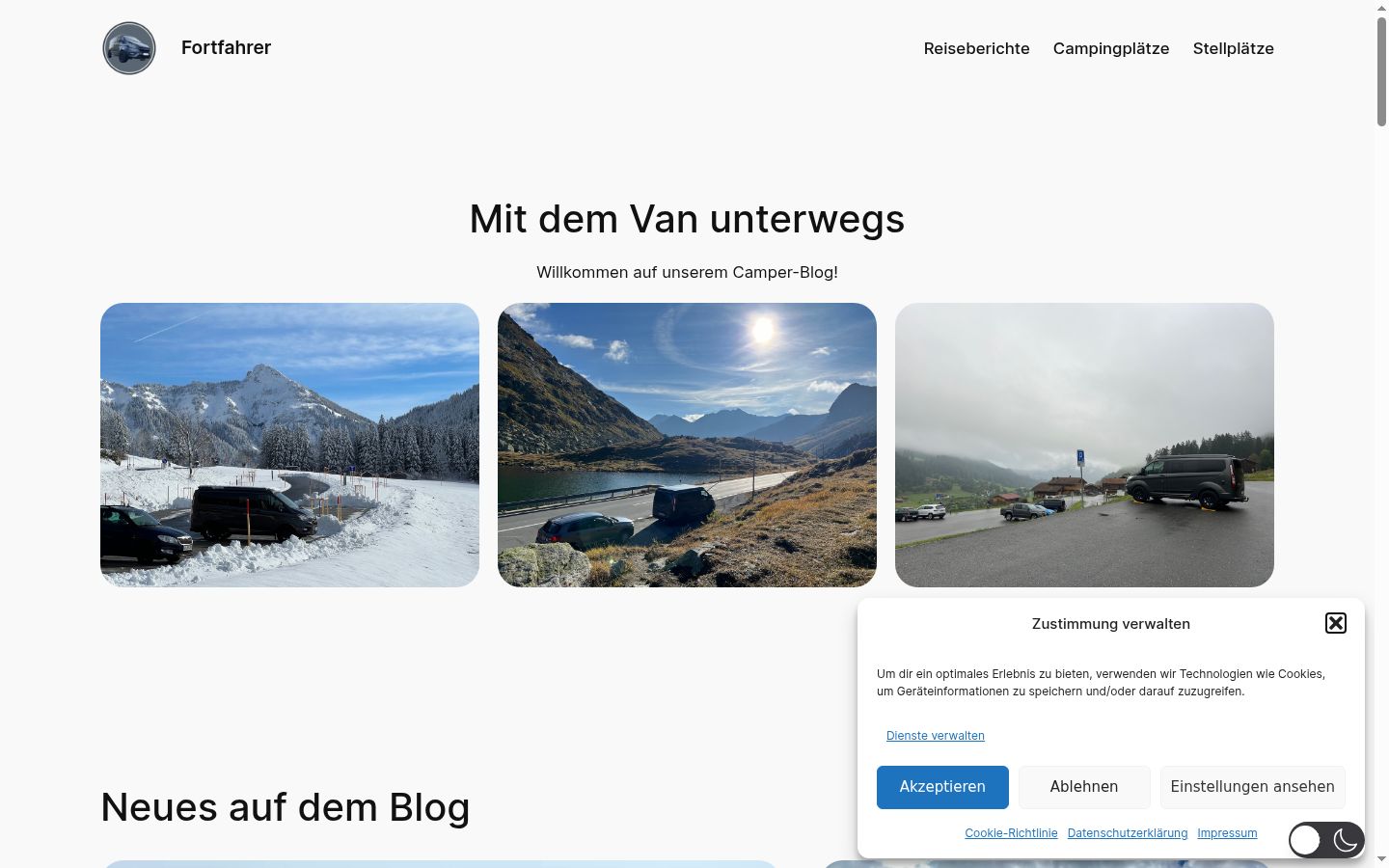 Screenshot des Einwilligungsbanners vor jeglicher Interaktion