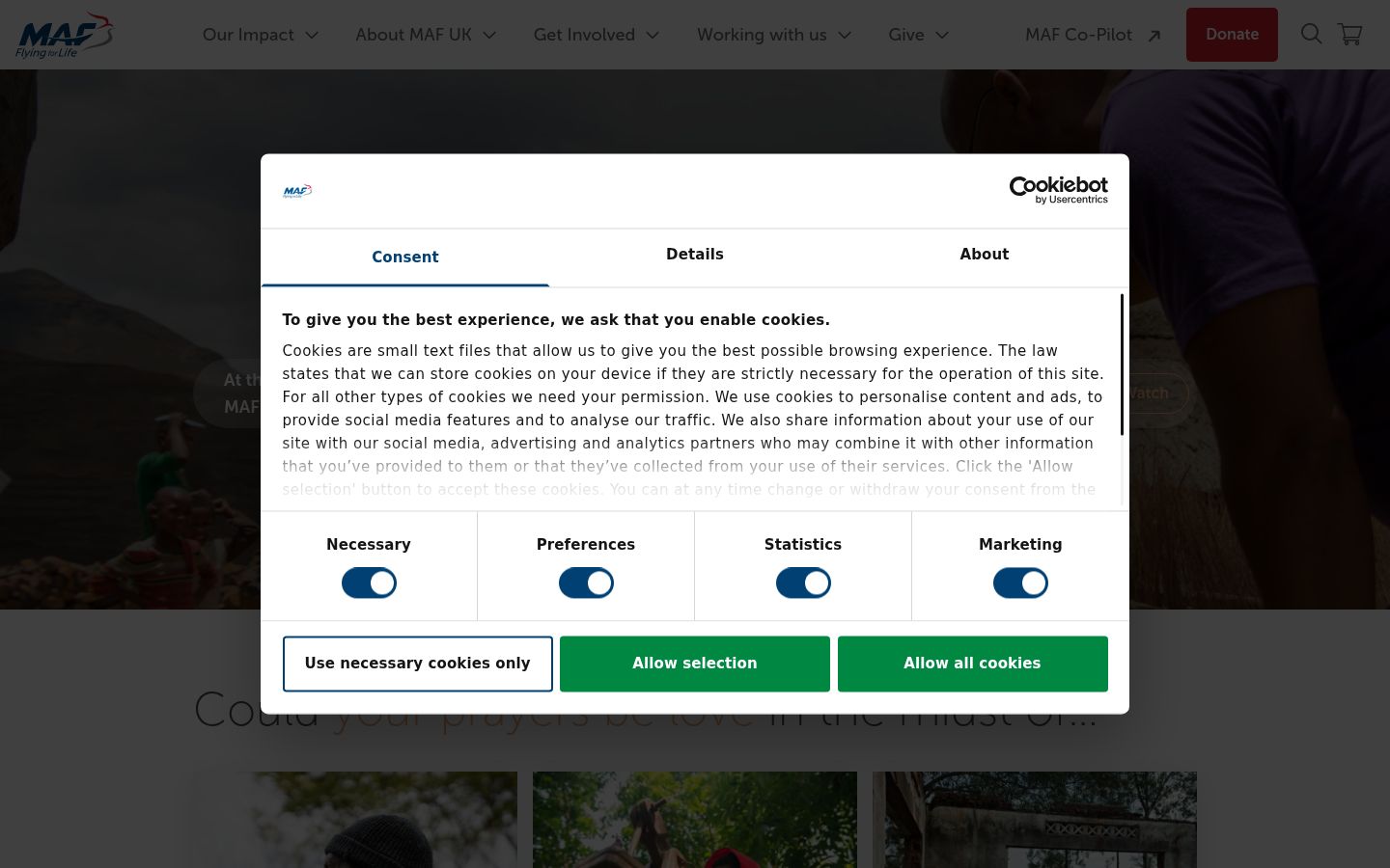 Snímka obrazovky banera súhlasu zobrazeného pred akoukoľvek interakciou