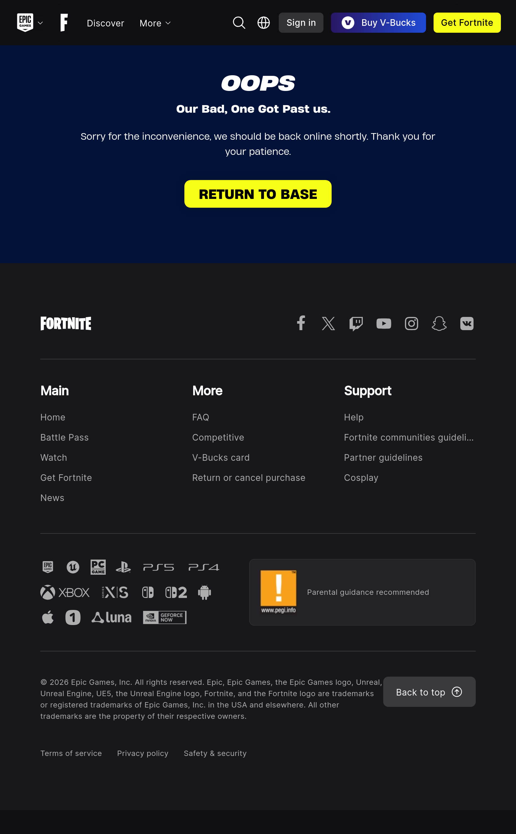 Tablet screenshot of fortnite.com