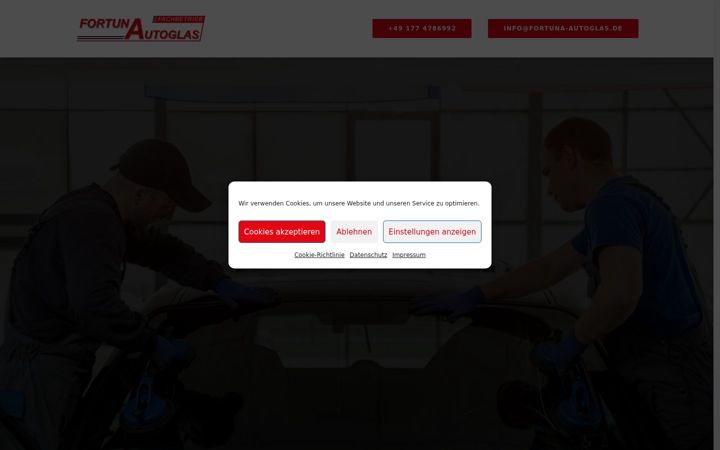 Kuvakaappaus sivustosta fortuna-autoglas.de