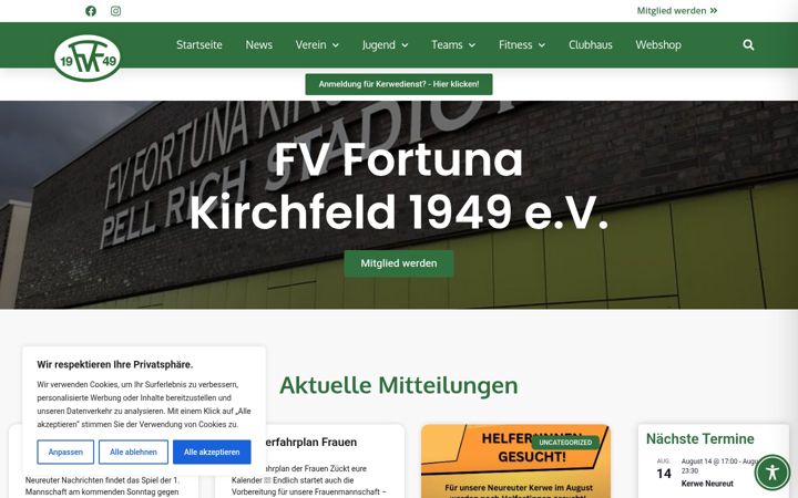 Kuvakaappaus sivustosta fortuna-kirchfeld.de