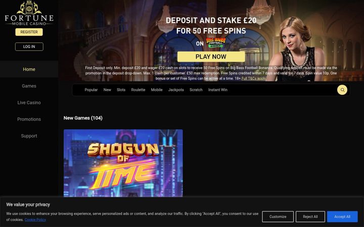 Screenshot ta' fortunemobilecasino.co.uk