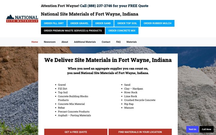 Screenshot of fortwaynesitematerials.com