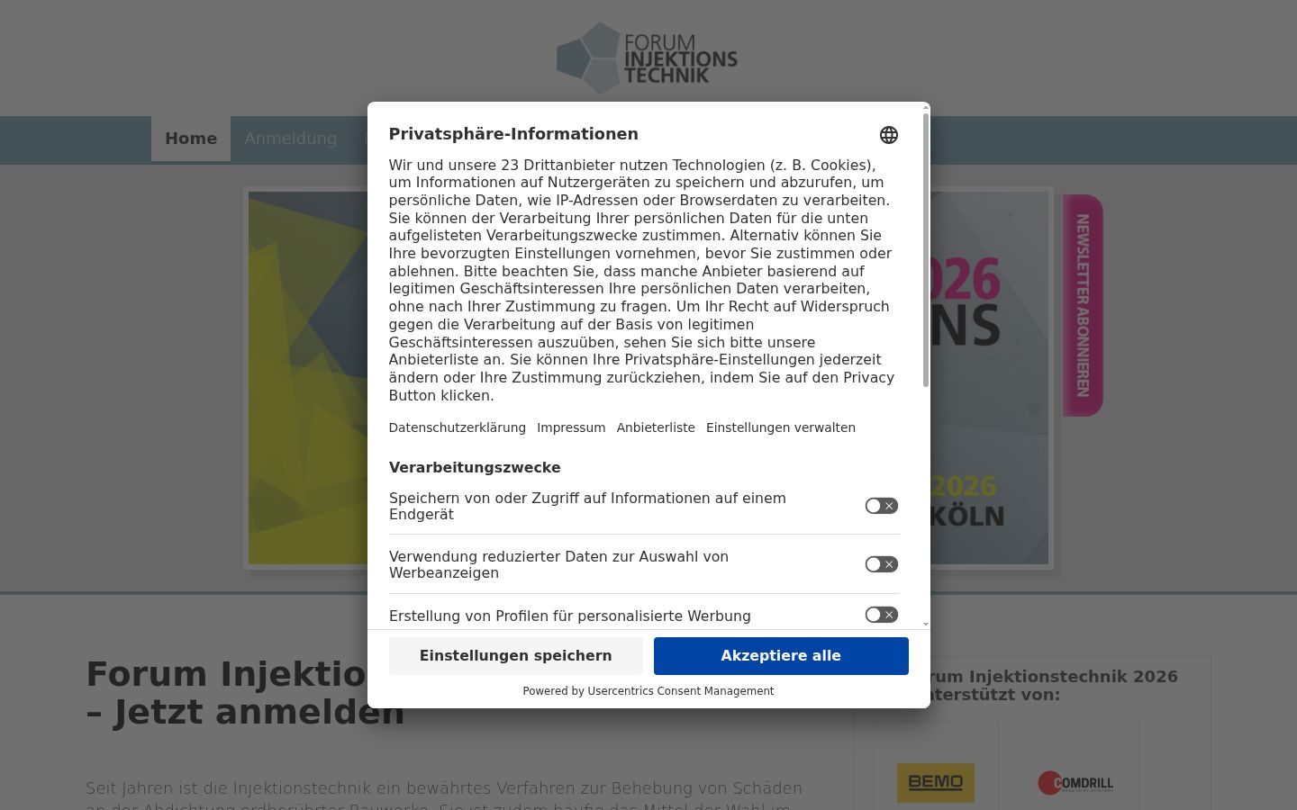 Screenshot des Einwilligungsbanners vor jeglicher Interaktion