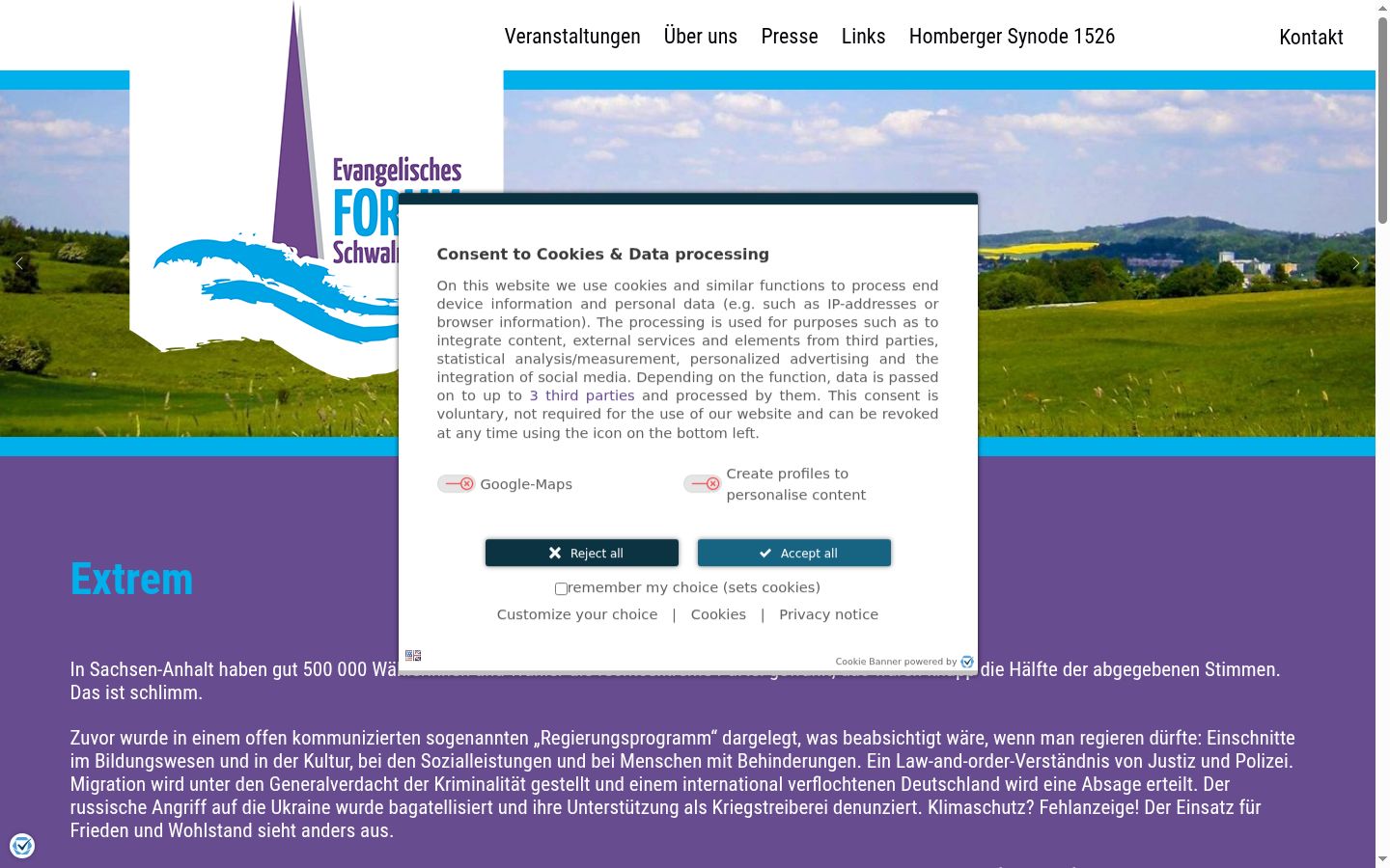 Screenshot tal-banner tal-kunsens muri qabel kwalunkwe interazzjoni