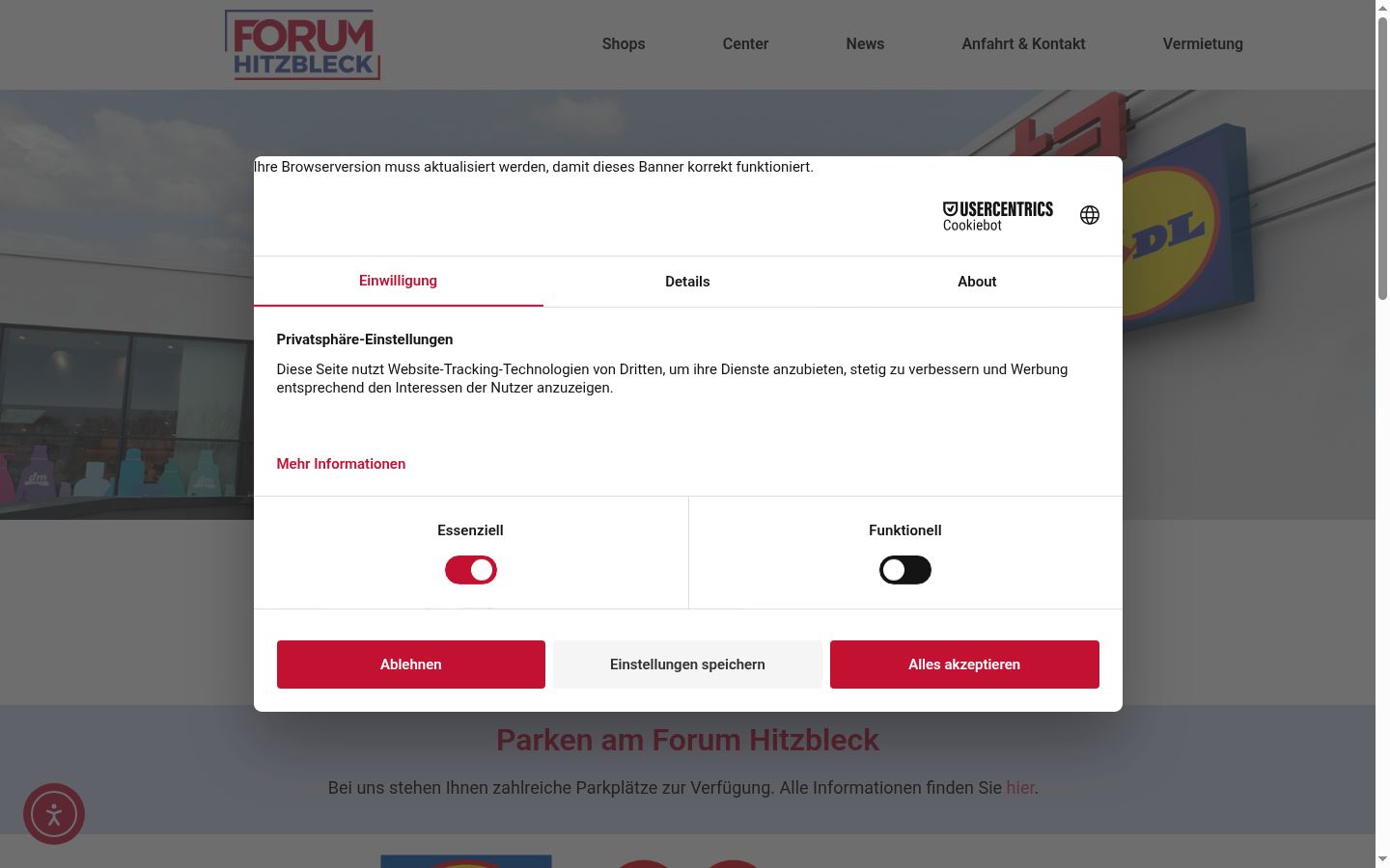 Skärmbild av samtyckesbannern som visades före någon interaktion