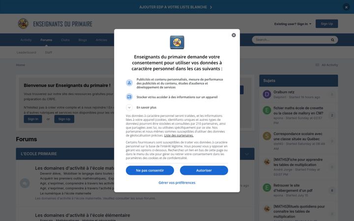 Skærmbillede af forums-enseignants-du-primaire.com