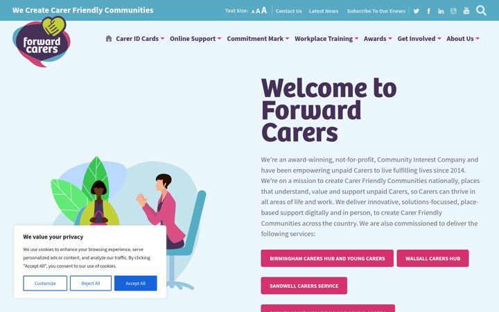 Snímek obrazovky forwardcarers.org.uk