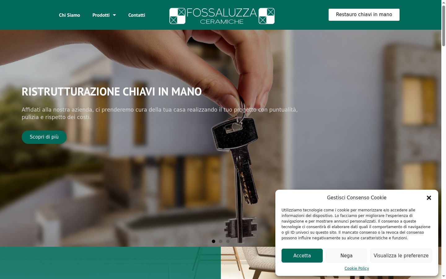 Screenshot del banner di consenso mostrato prima di qualsiasi interazione