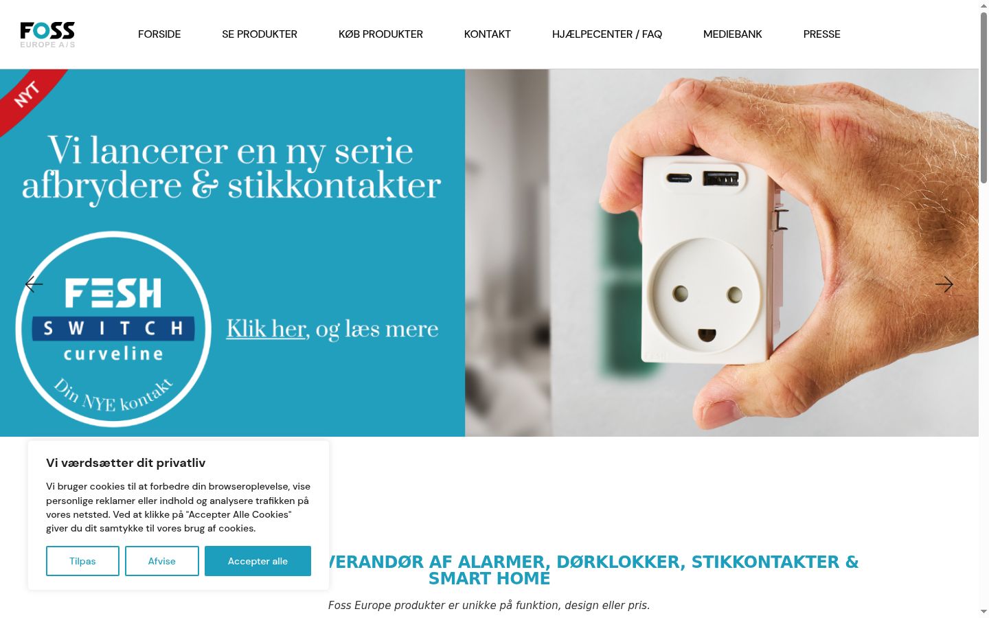 Skærmbillede af samtykkebanneret, som det blev vist før nogen interaktion