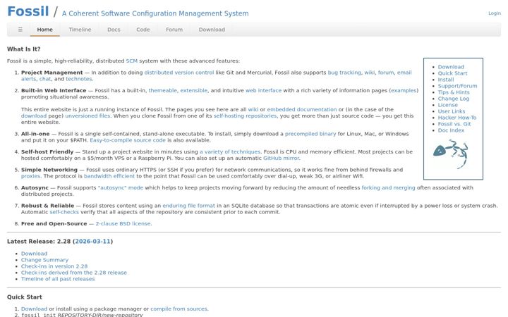 Screenshot of fossil-scm.org
