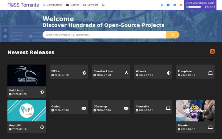 Screenshot of fosstorrents.com
