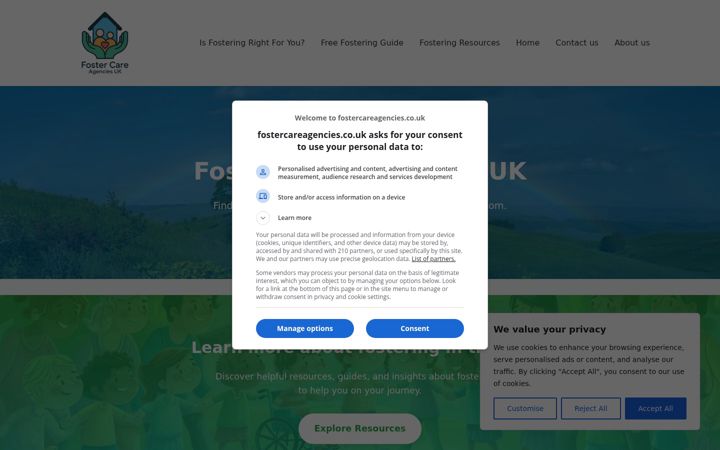 Screenshot ta' fostercareagencies.co.uk