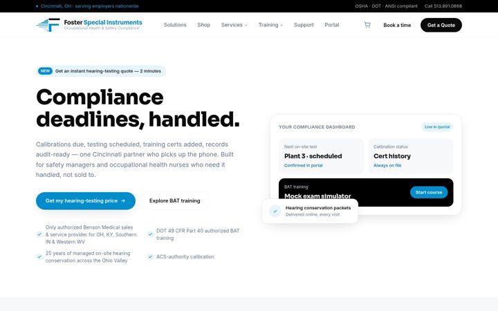 Screenshot of fosterinstruments.com